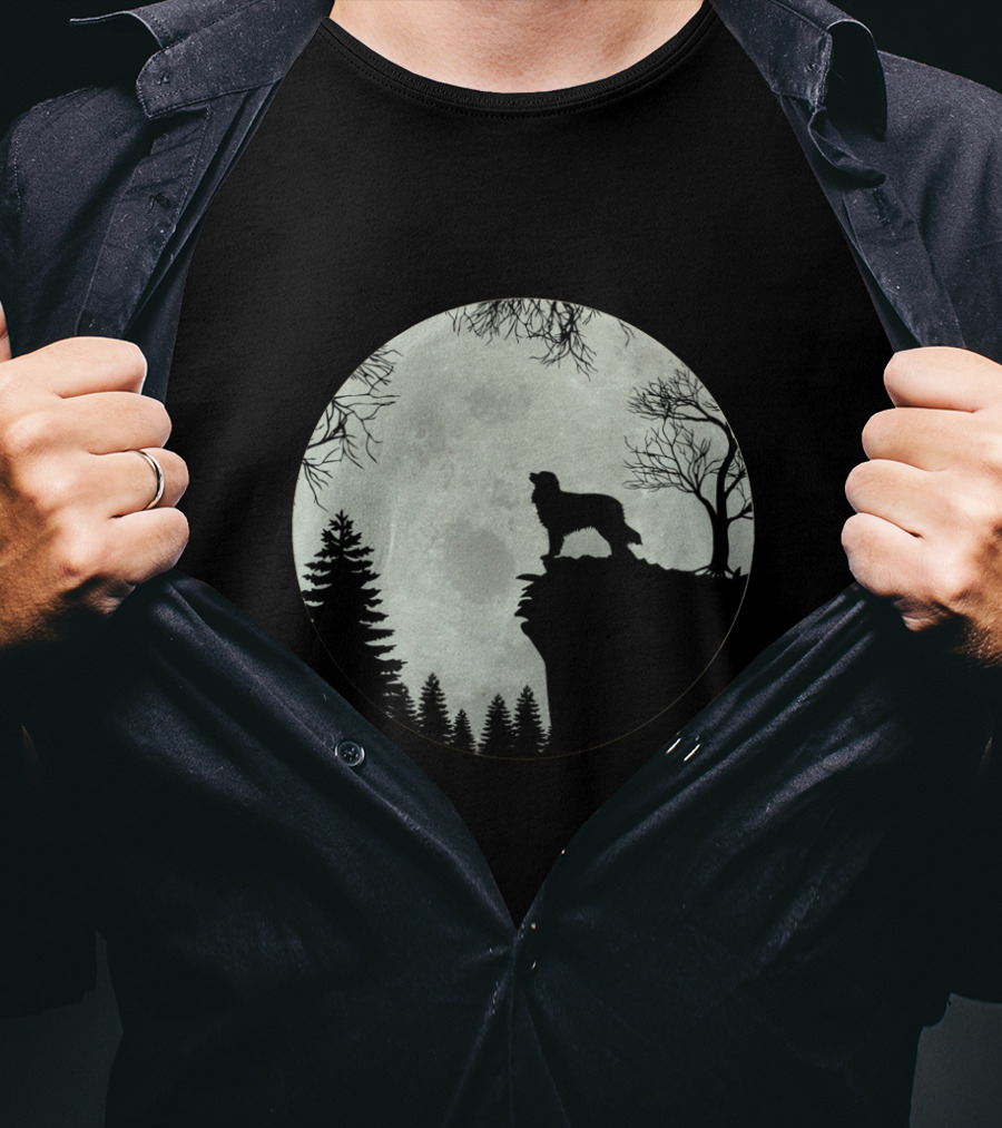 Australian Shepherd Full Moon Silhouette On Cliff T-Shirt