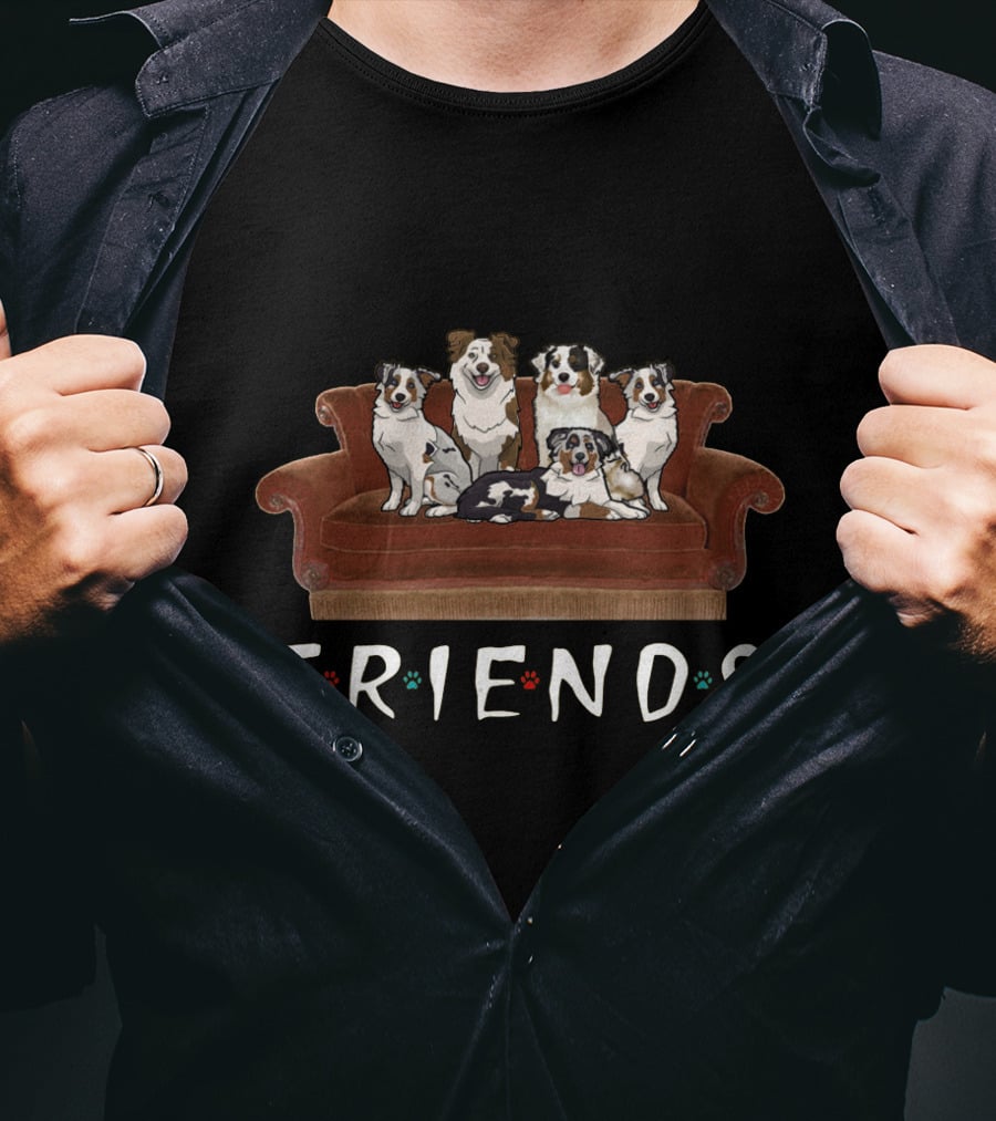 Friends Australian Shepherds On Sofa T-Shirt