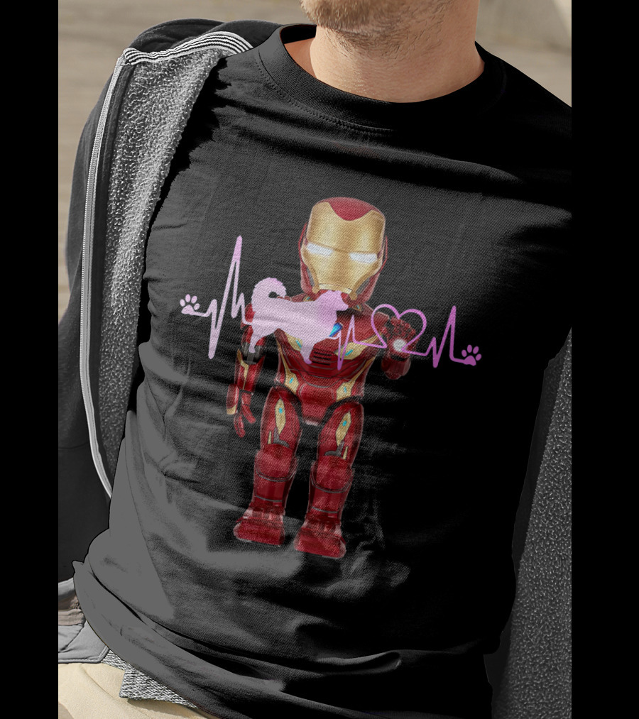 Iron Hero Heartbeat With Australian Shepherd Silhouette T-Shirt