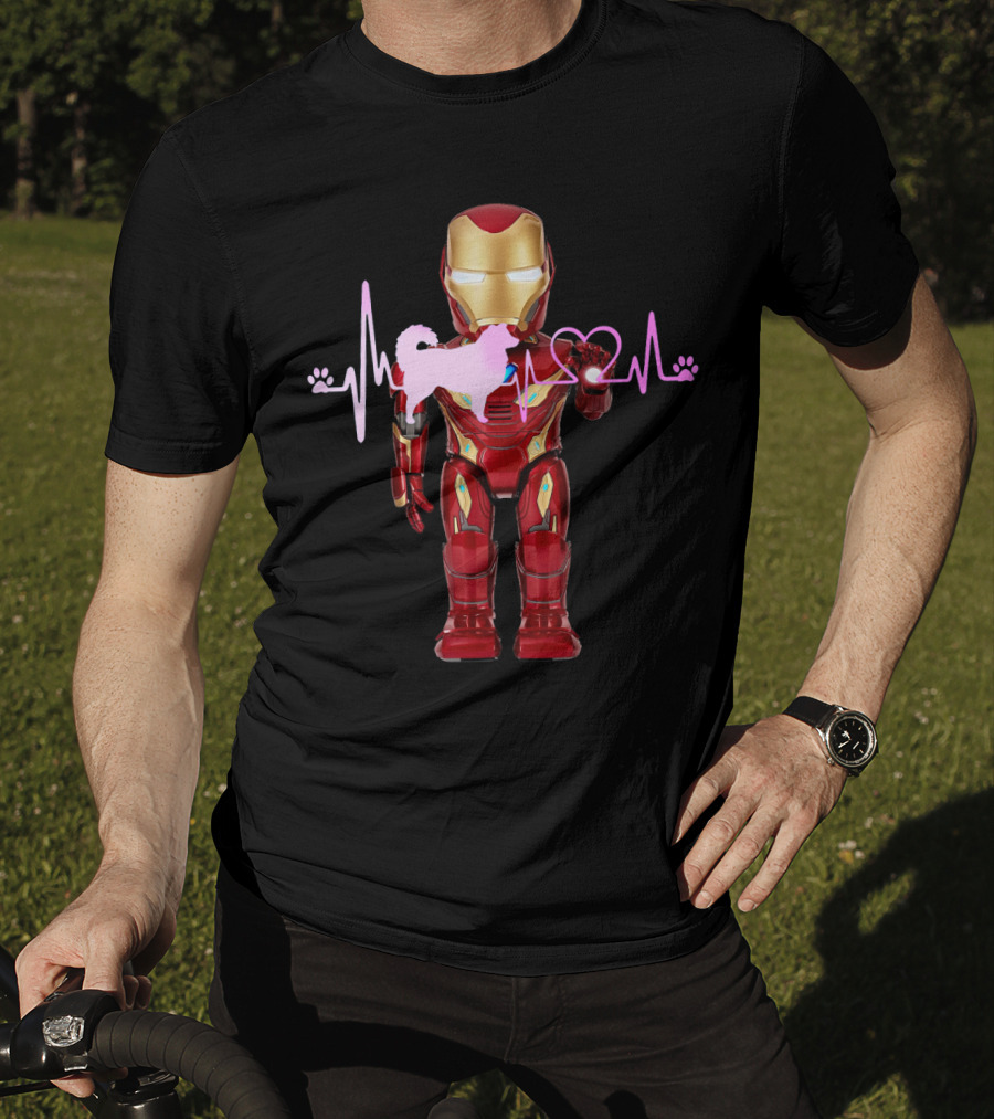 Iron Hero Heartbeat With Australian Shepherd Silhouette T-Shirt