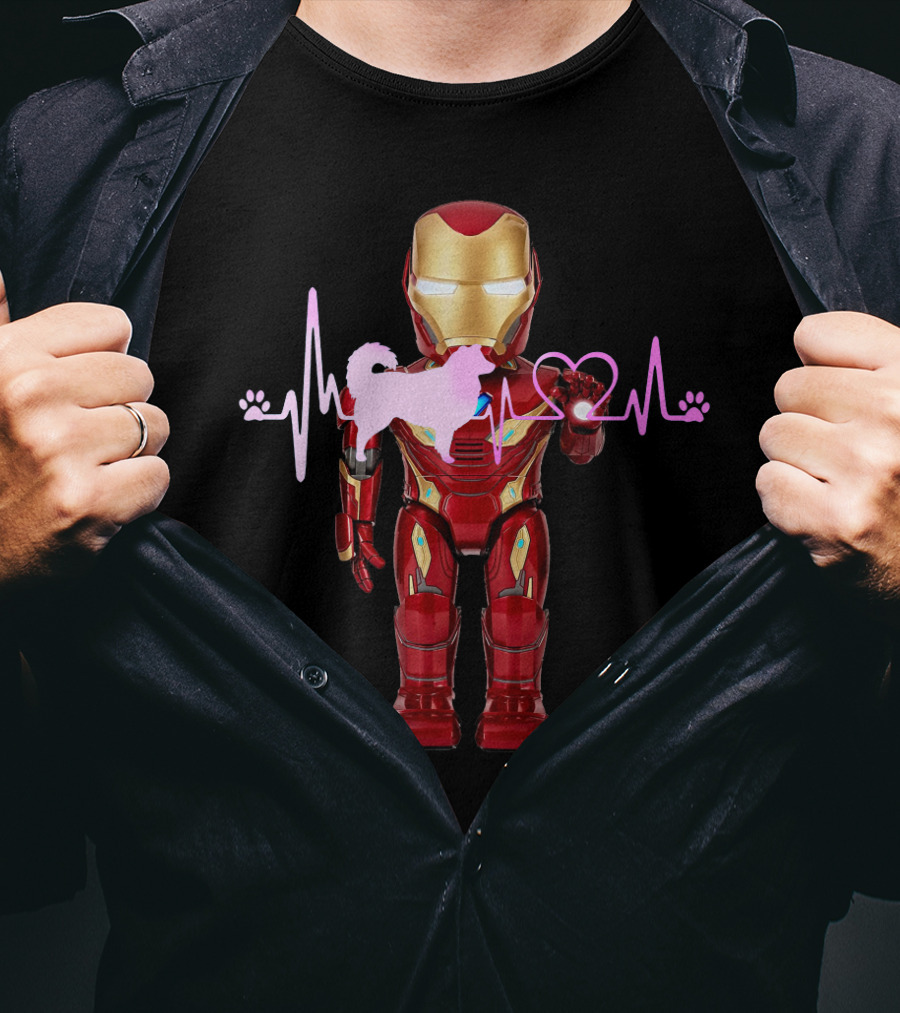 Iron Hero Heartbeat With Australian Shepherd Silhouette T-Shirt