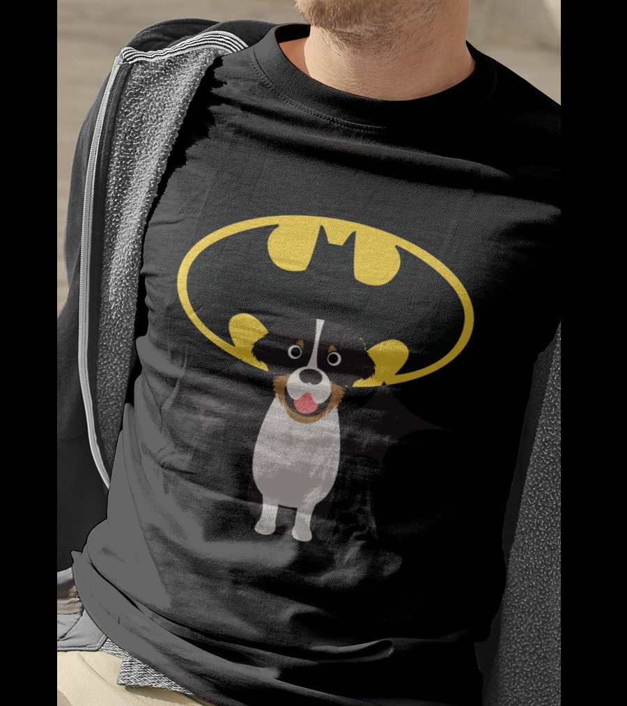Australian Shepherd Dog With Batman Bat Symbol T-Shirt