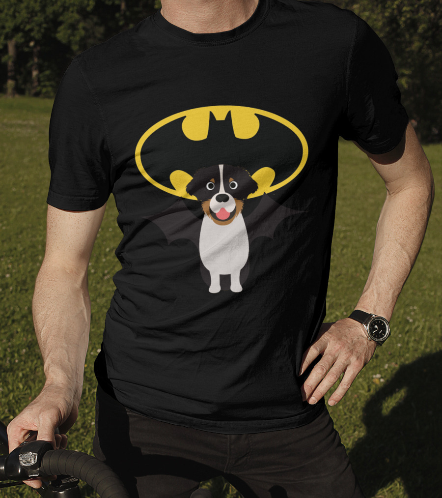 Australian Shepherd Dog With Batman Bat Symbol T-Shirt
