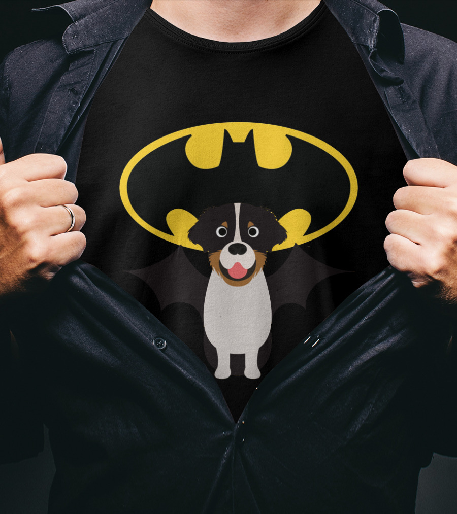 Australian Shepherd Dog With Batman Bat Symbol T-Shirt