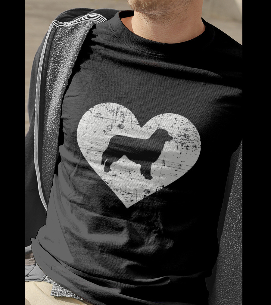 Love For Australian Shepherd Silhouette In Distressed Heart T-Shirt