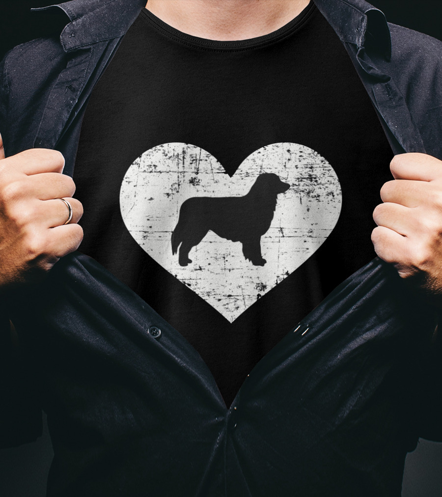 Love For Australian Shepherd Silhouette In Distressed Heart T-Shirt