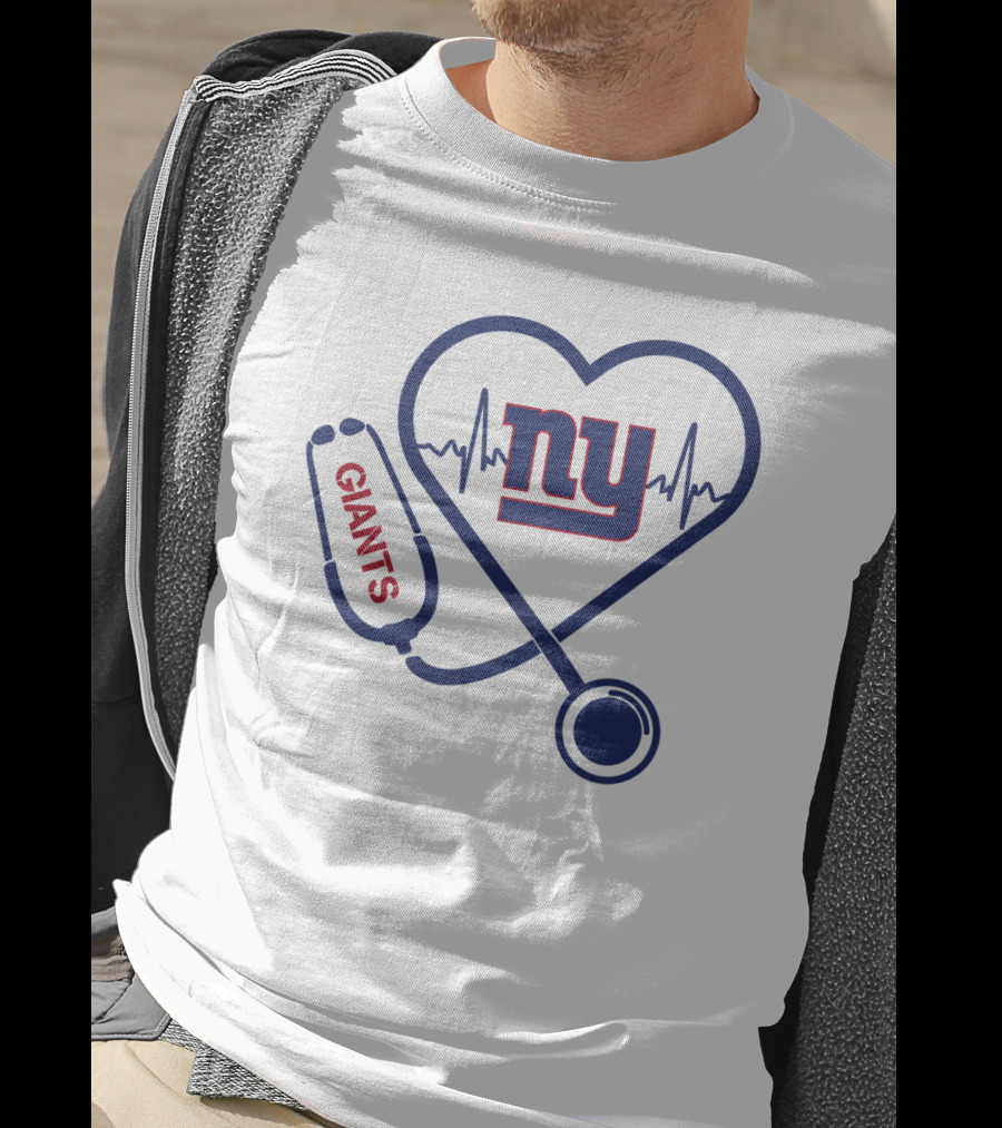 NY Giants Heartbeat Stethoscope Love T-Shirt