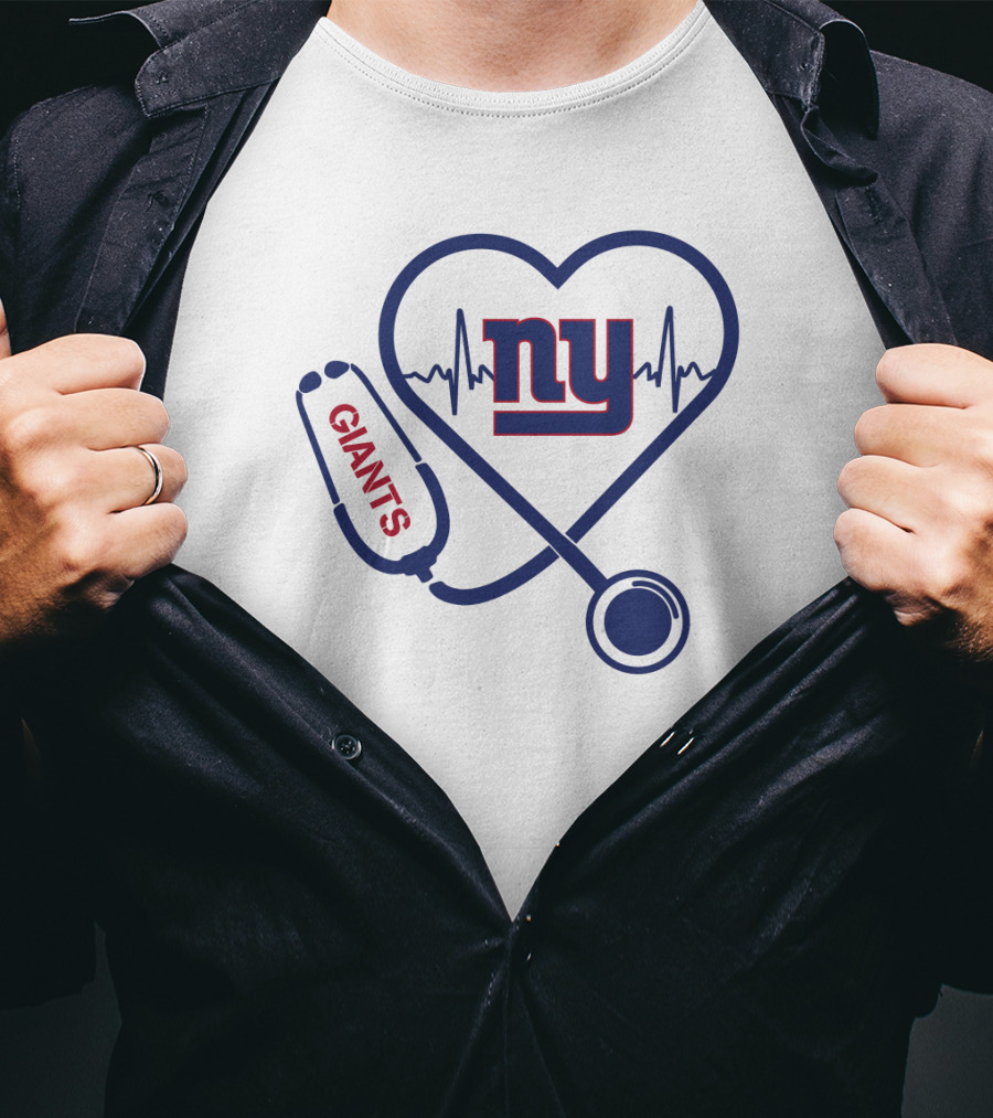 NY Giants Heartbeat Stethoscope Love T-Shirt