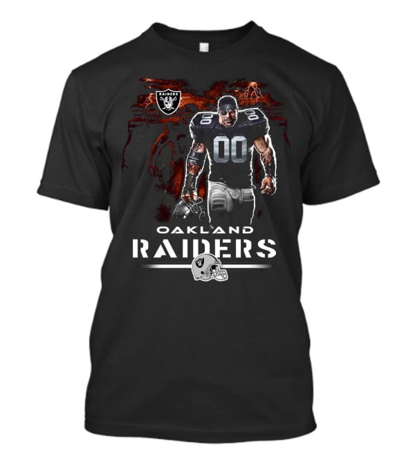 Oakland Raiders Nfl Player Illustration With Skull Logo And Helmet T-Shirt
