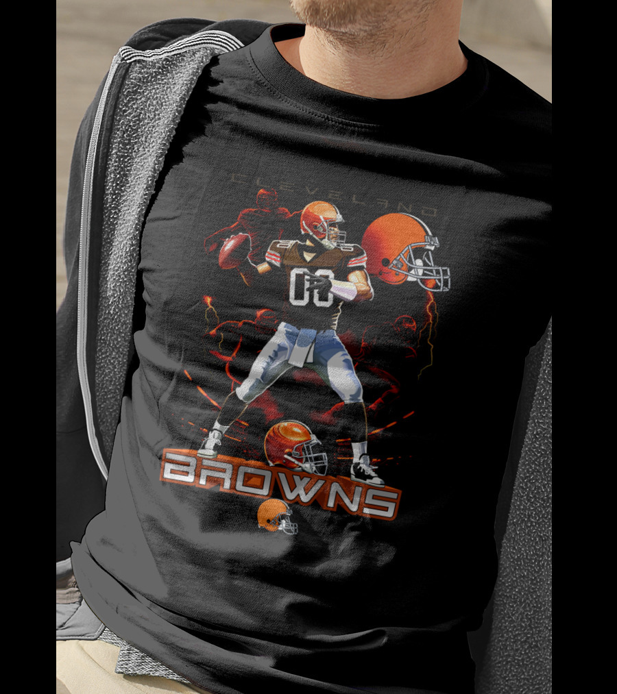 Cleveland Browns Quarterback Football Player With Helmets And Action Poses T-Shirt
