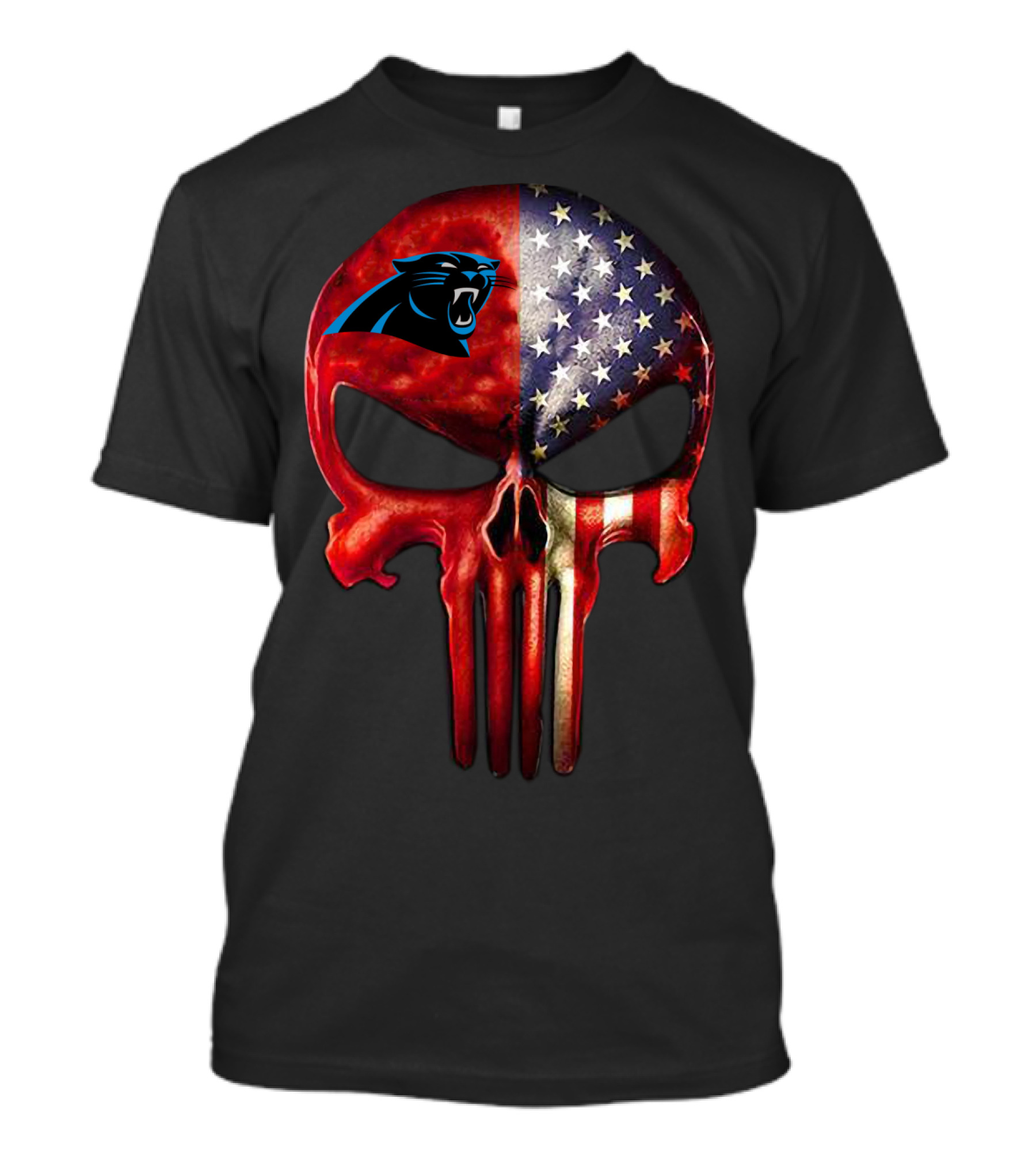 '05 CarolinaPanthers Skull American Flag T-Shirt