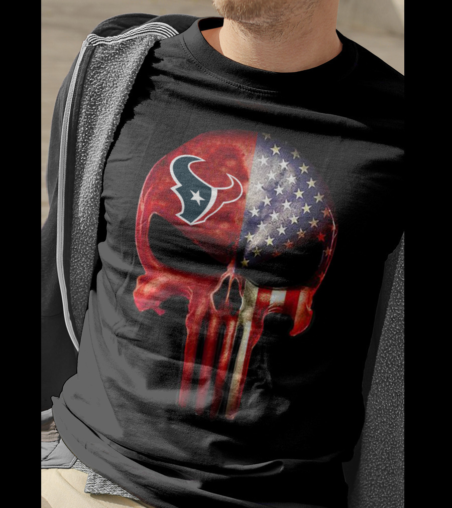 Houston Texans American Flag Skull For True Fan Only T-Shirt
