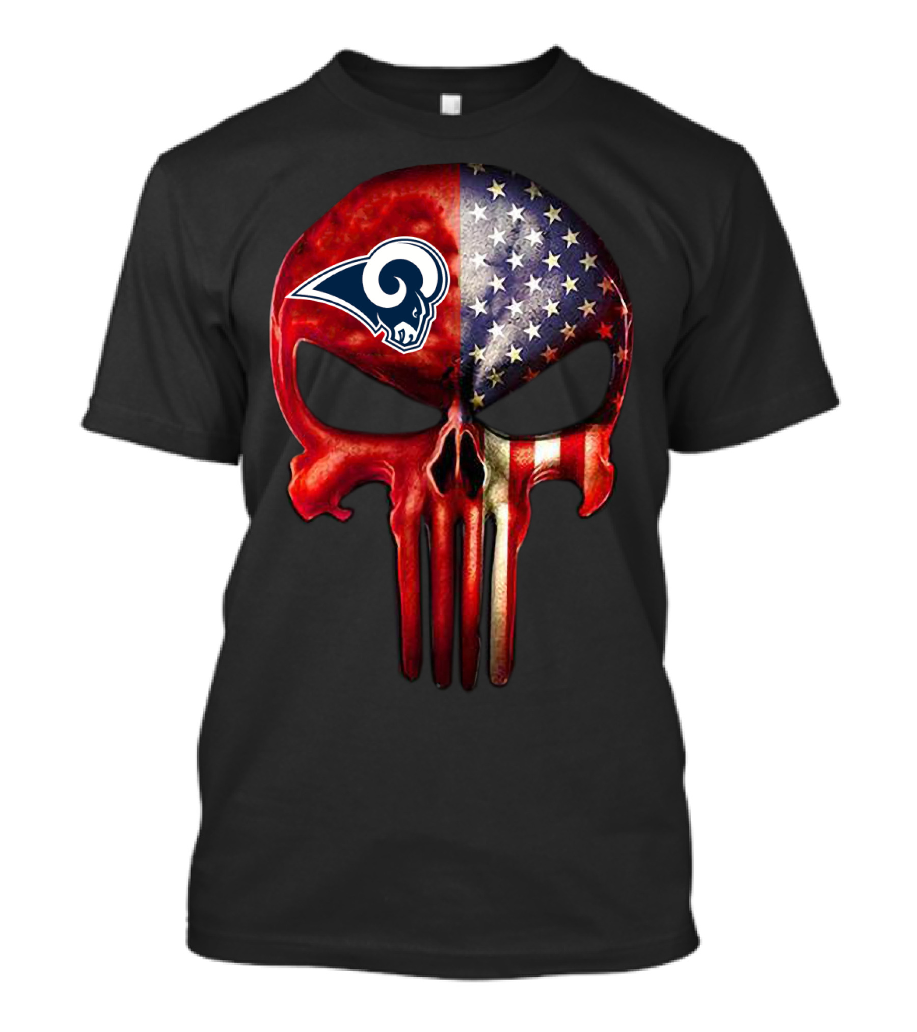 18 Los Angeles Rams American Flag Punisher Skull T-Shirt