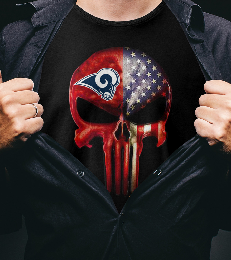 18 Los Angeles Rams American Flag Punisher Skull T-Shirt