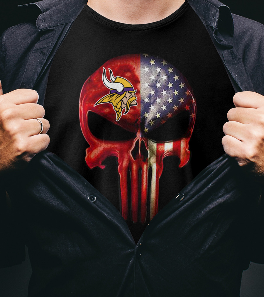Vikings Skull American Flag Minnesota Fan T-Shirt