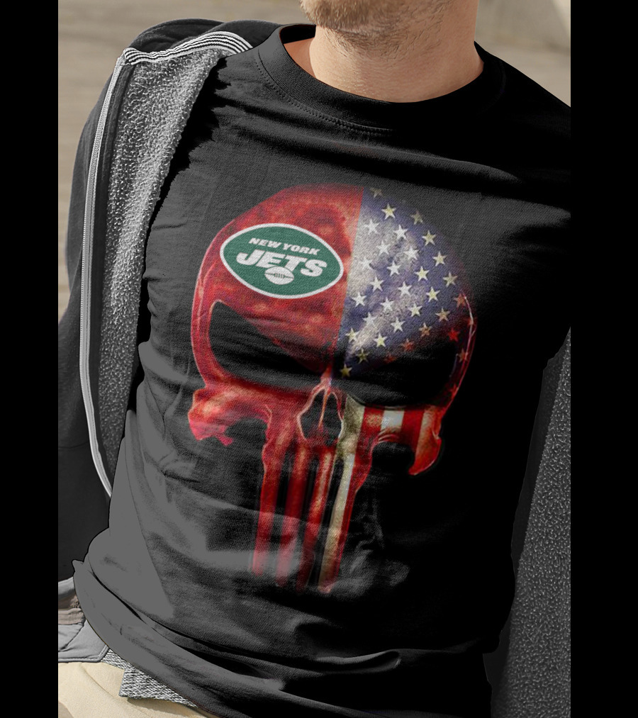New York Jets American Flag Skull For True New York Fan Only T-Shirt