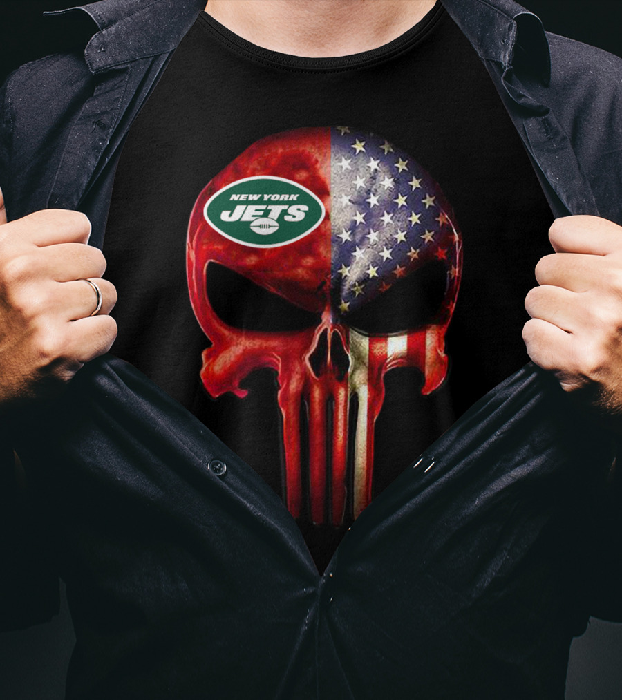 New York Jets American Flag Skull For True New York Fan Only T-Shirt