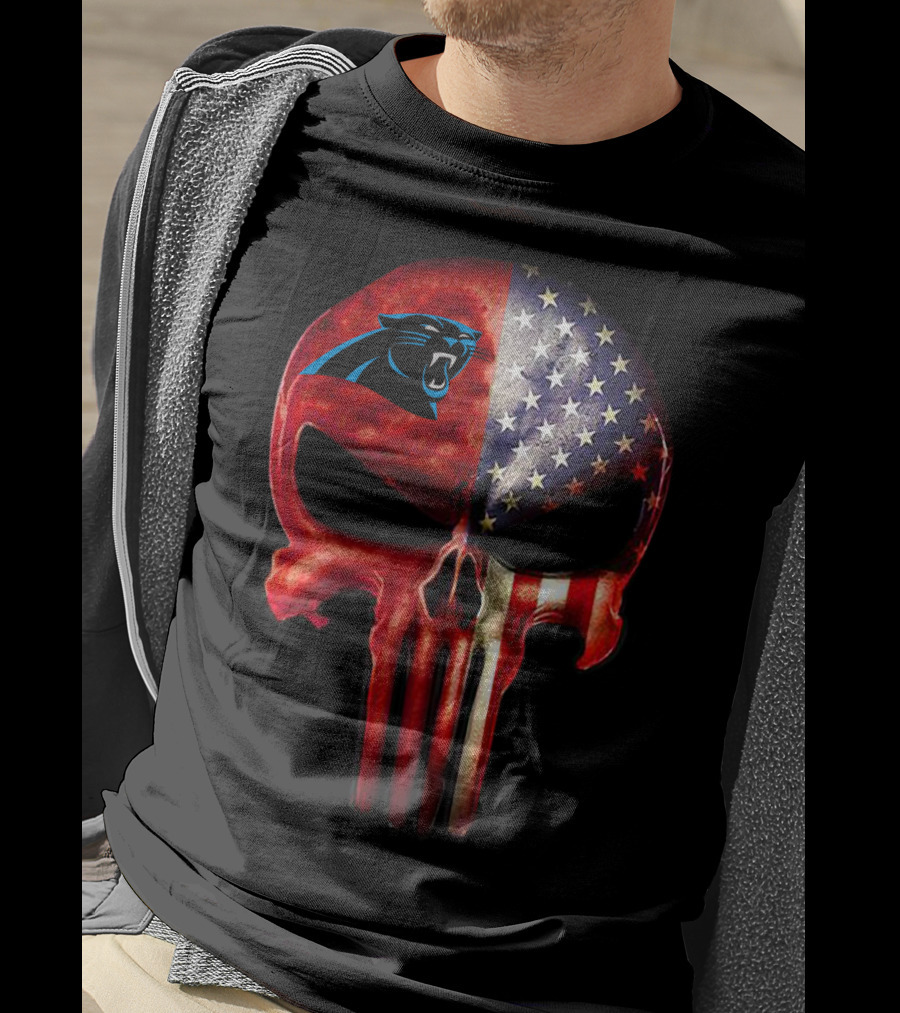 Carolina Panthers Skull American Flag T-Shirt