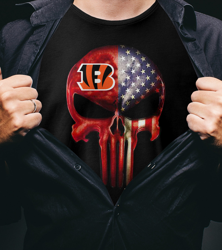 Cincinnati Bengals American Flag Skull For True Fans Only T-Shirt