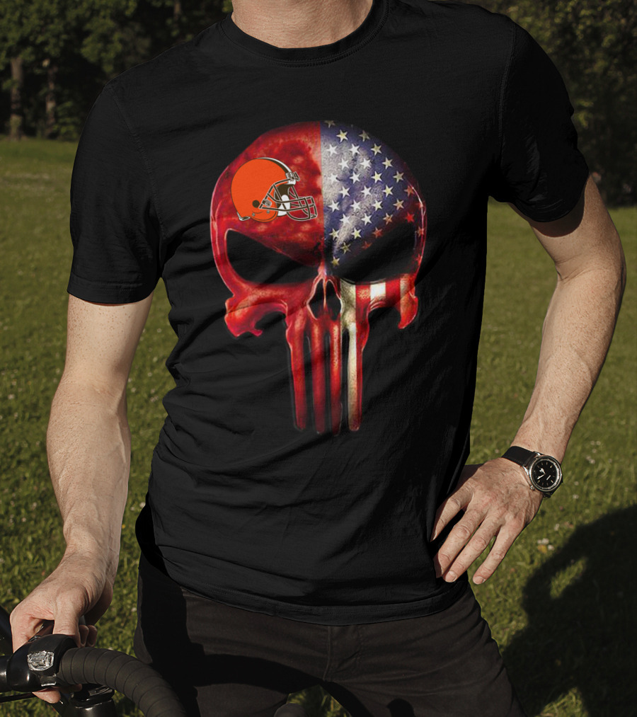 Cleveland Browns American Flag Skull For True Cleveland Fan Only T-Shirt