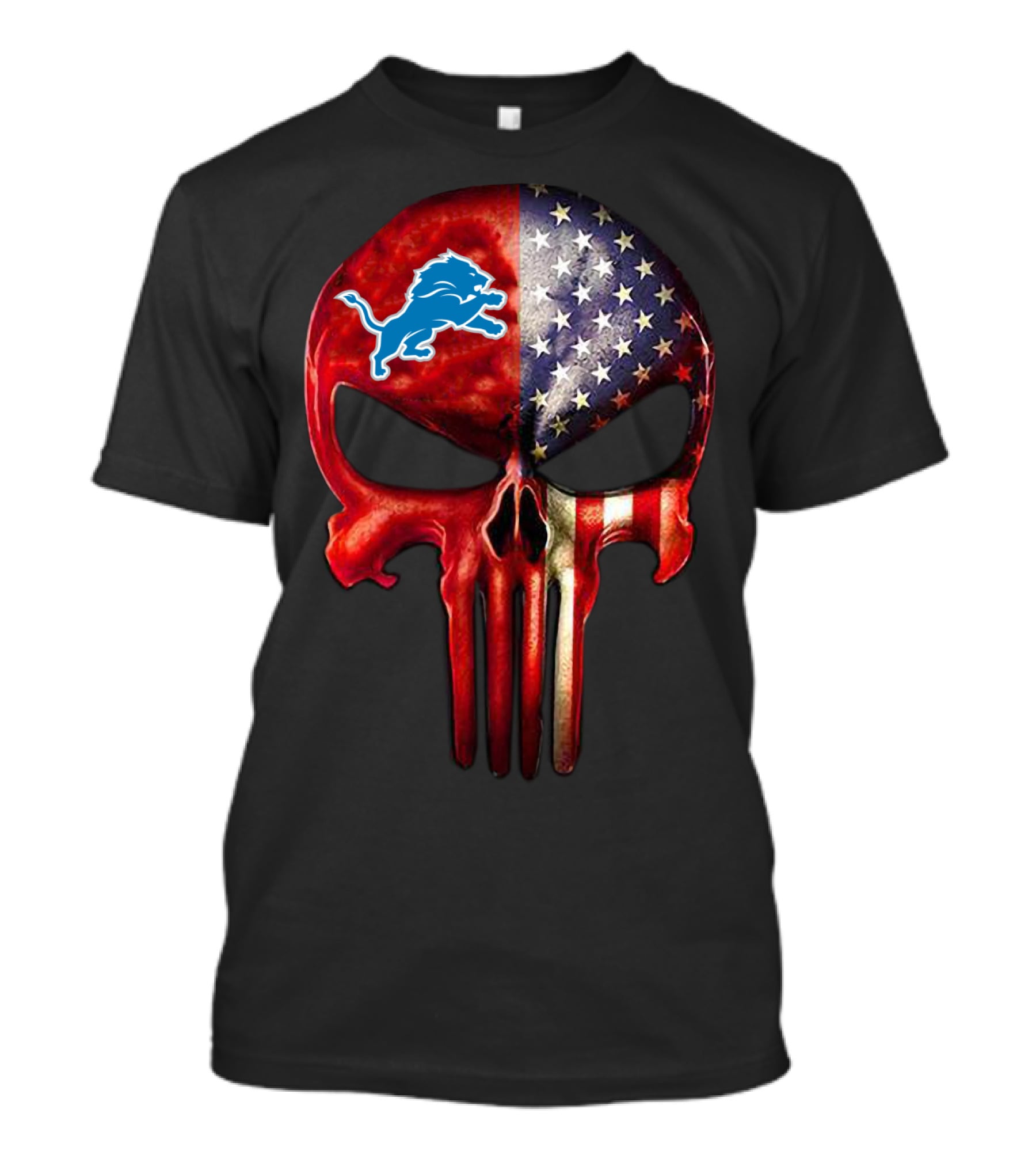 Patriotic Detroit Lions Punisher Skull T-Shirt