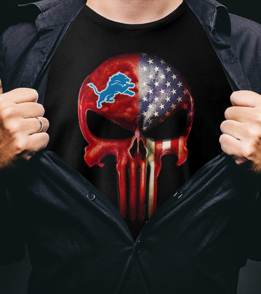 Patriotic Detroit Lions Punisher Skull T-Shirt
