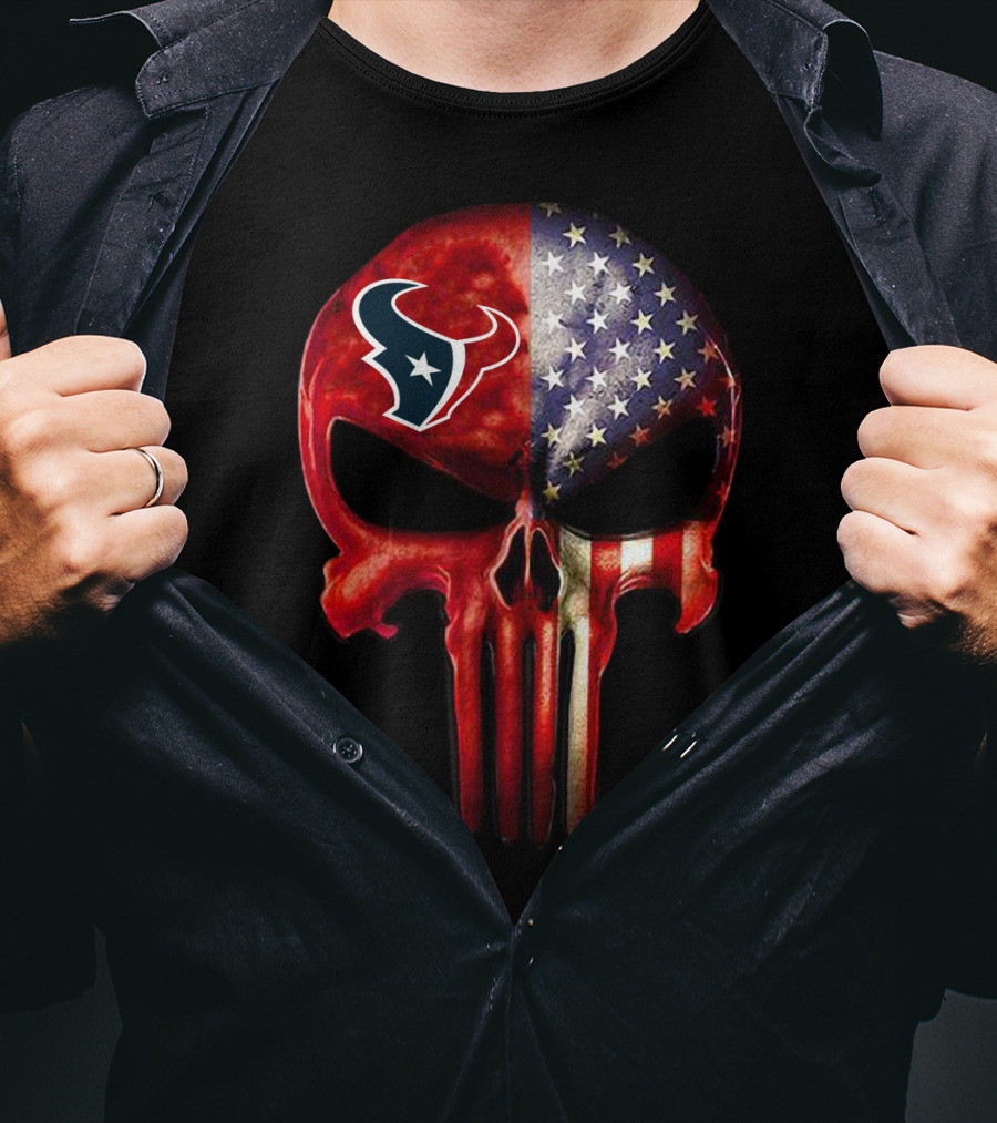 Houston Punisher Logo American Flag Texan Fan T-Shirt