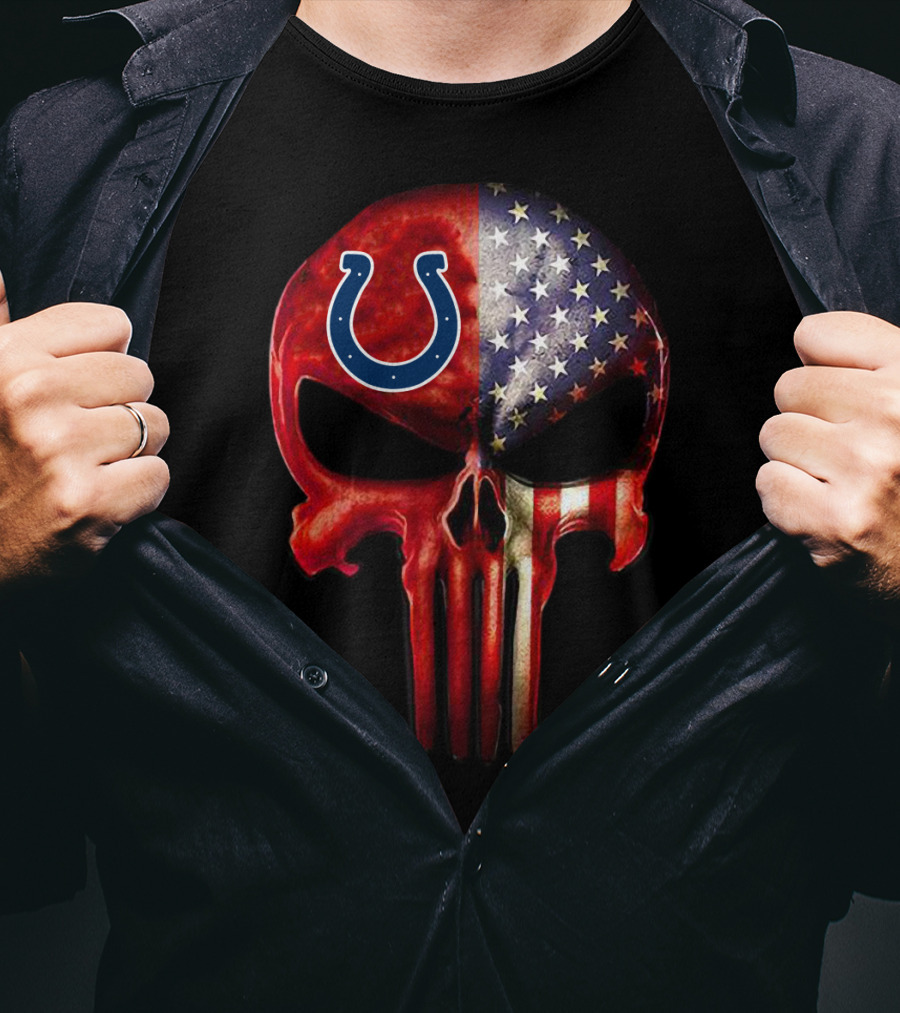 For True Indianapolis Fan Only Colts Punisher Skull American Flag T-Shirt