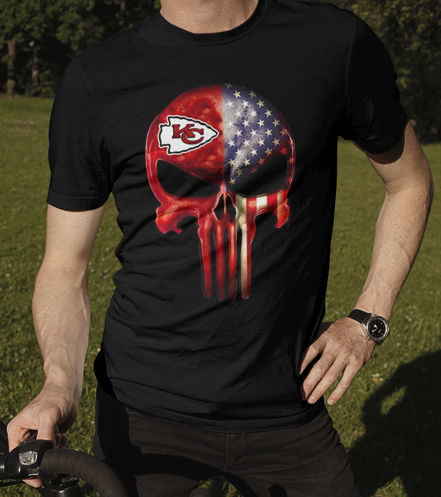 For True Kansas City Chiefs Fan Only American Flag Skull T-Shirt