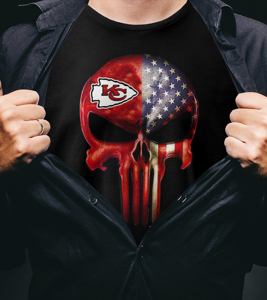 For True Kansas City Chiefs Fan Only American Flag Skull T-Shirt