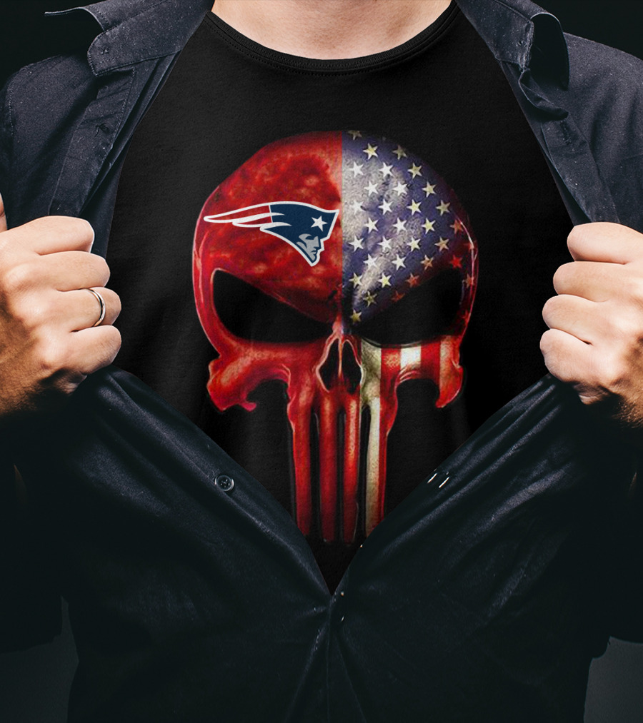 NEW ENGLAND Patriots Skull American Flag Fan Only T-Shirt