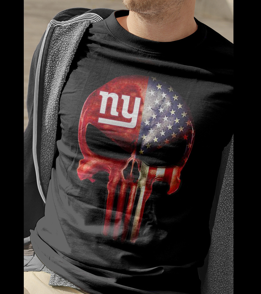 For True New York Fans Only American Flag Skull NY T-Shirt
