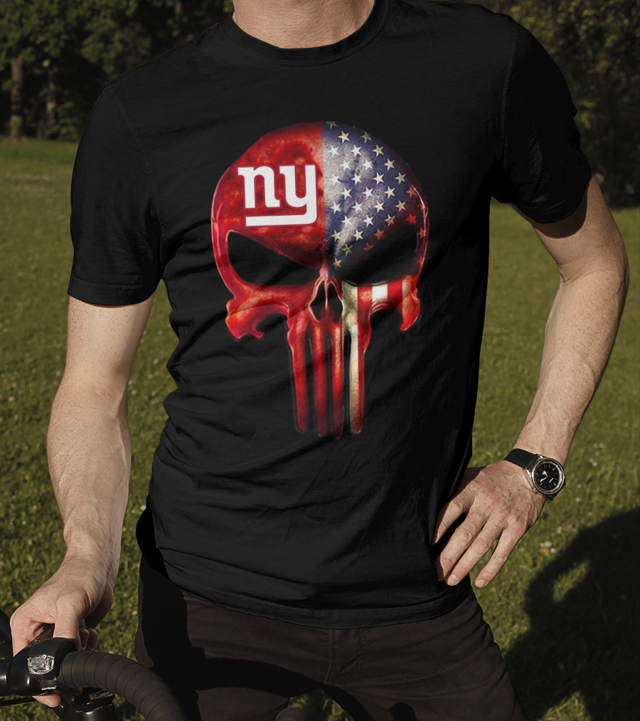 For True New York Fans Only American Flag Skull NY T-Shirt