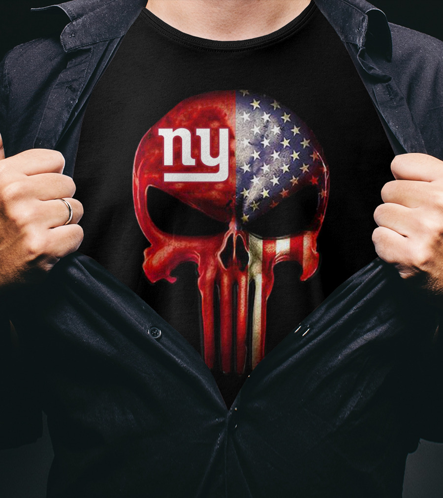 For True New York Fans Only American Flag Skull NY T-Shirt