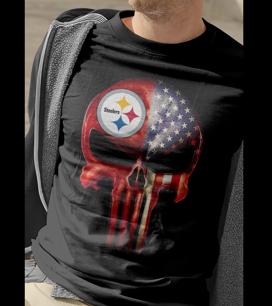 Steelers American Flag Skull For True Pittsburgh Fan Only T-Shirt