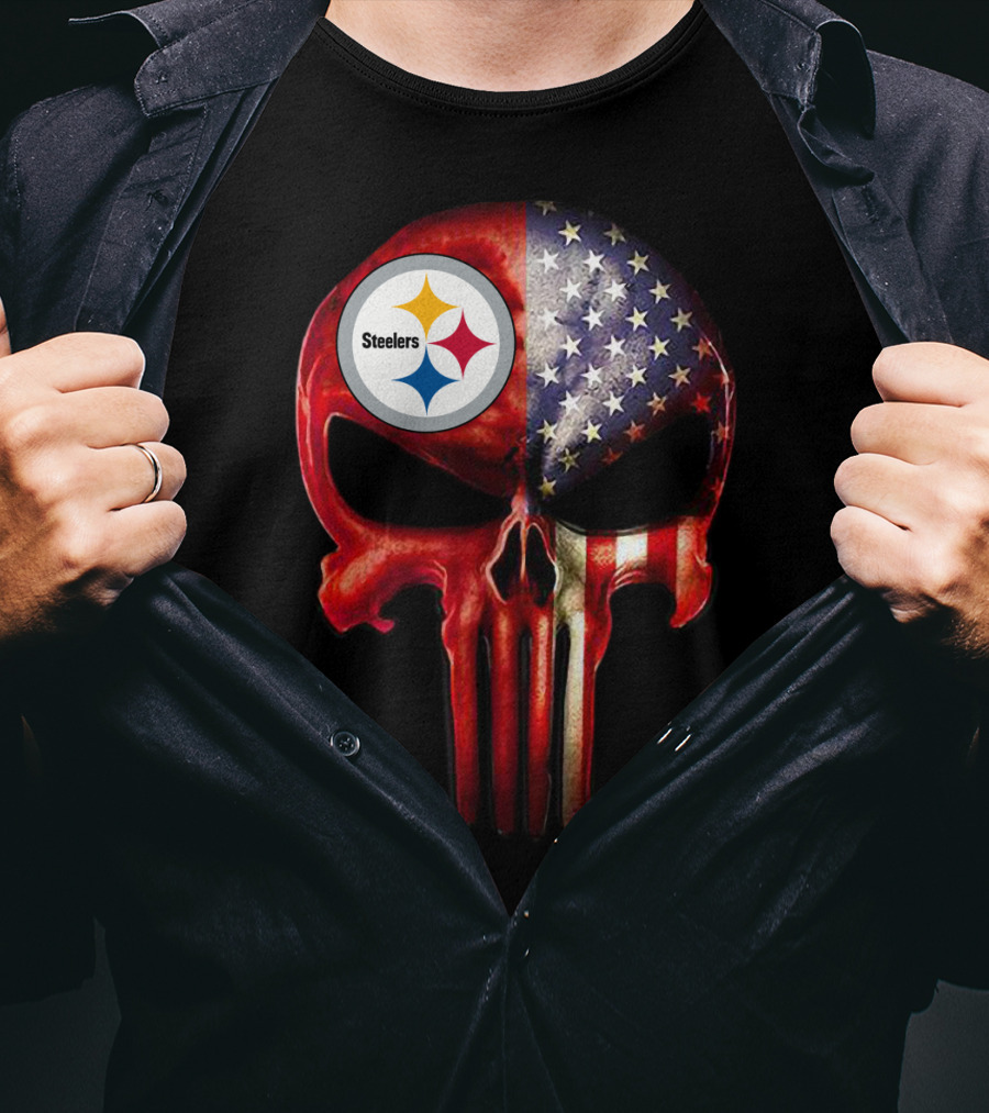 Steelers American Flag Skull For True Pittsburgh Fan Only T-Shirt