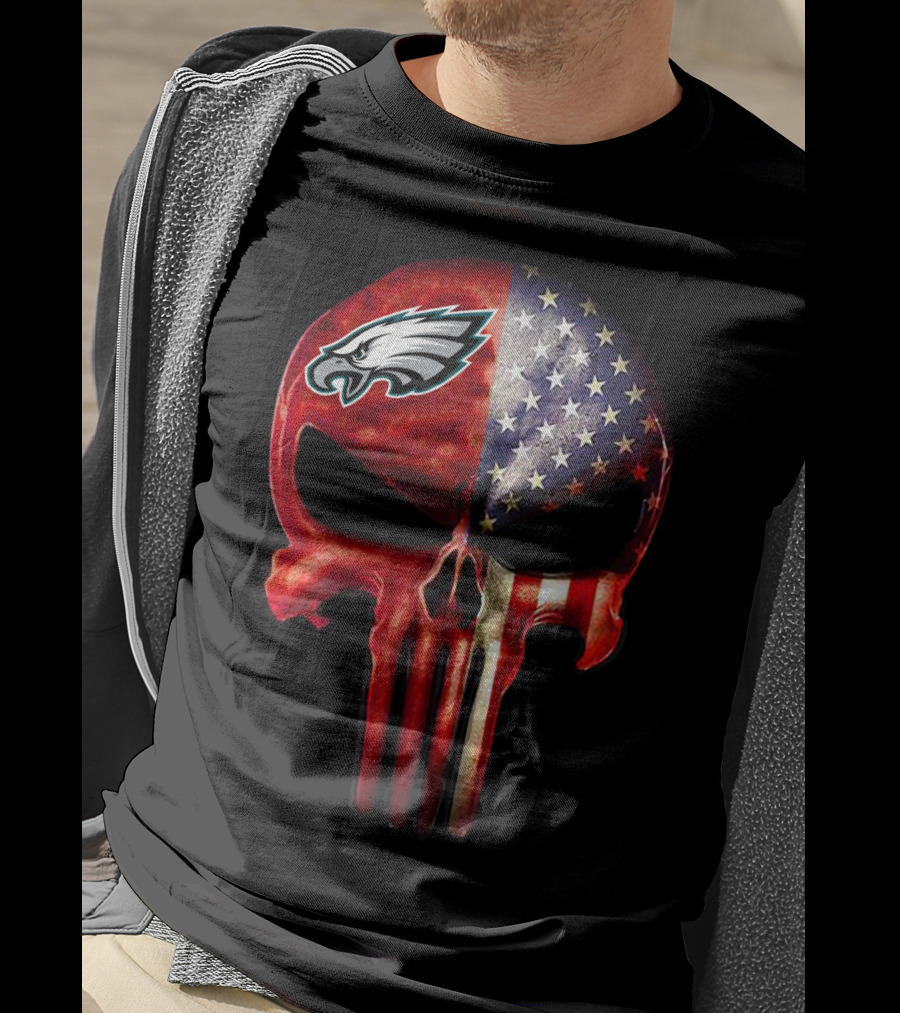 For True PHILADELPHIA Fan Only Eagles Patriotic Skull T-Shirt