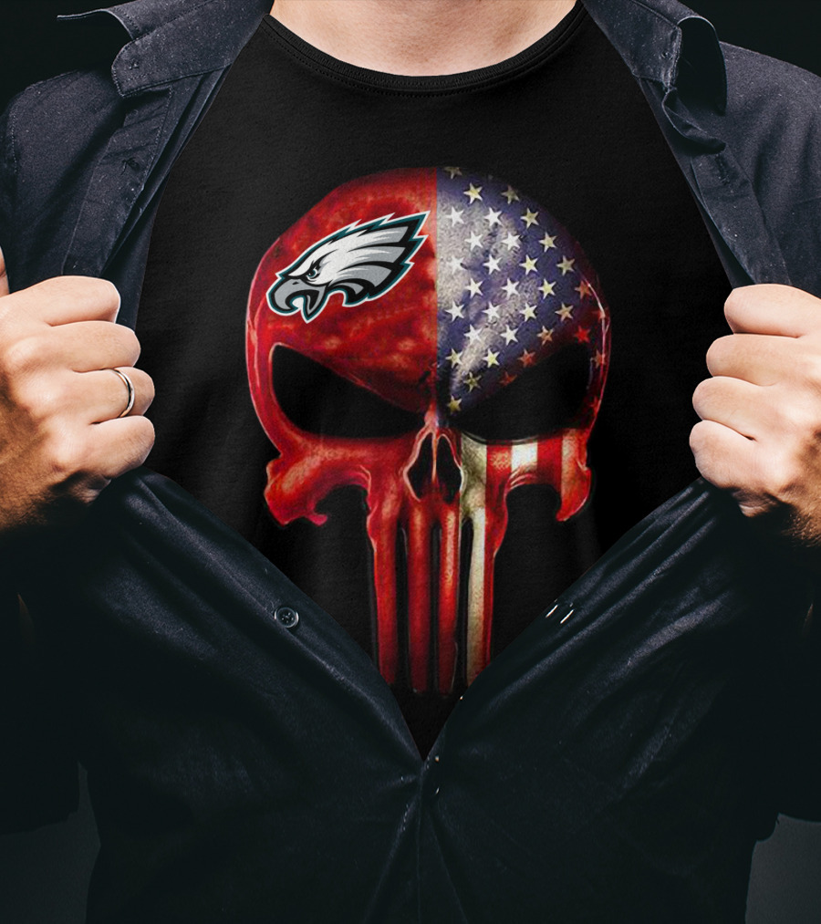 For True PHILADELPHIA Fan Only Eagles Patriotic Skull T-Shirt