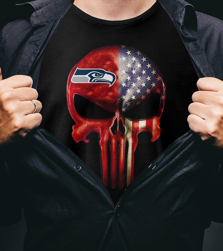 Seattle Seahawks American Flag Punisher Skull For True SEATTLE Fan Only T-Shirt