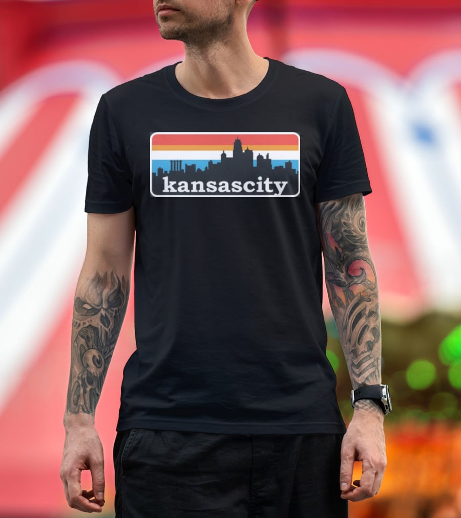 Jason Sudeikis Wearing Kansas City Skyline Retro Stripes T-Shirt