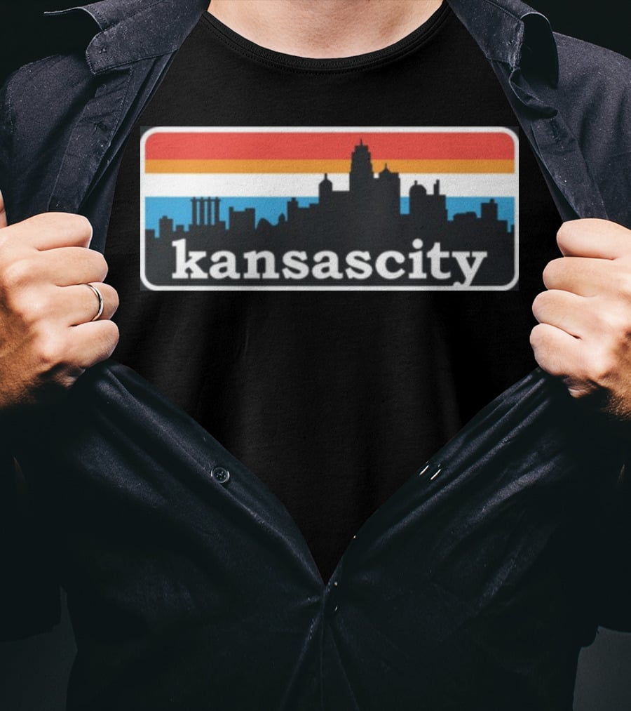 Jason Sudeikis Wearing Kansas City Skyline Retro Stripes T-Shirt