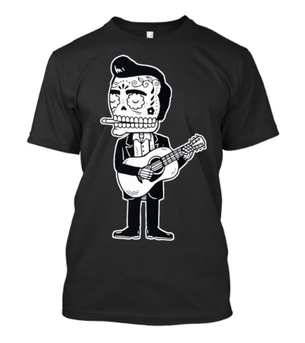 Johnny Cash Calavera Skull Playing Guitar T-Shirt