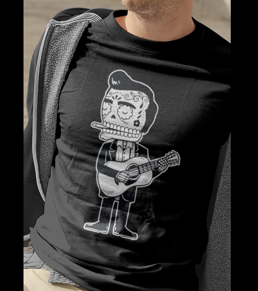 Johnny Cash Calavera Skull Playing Guitar T-Shirt