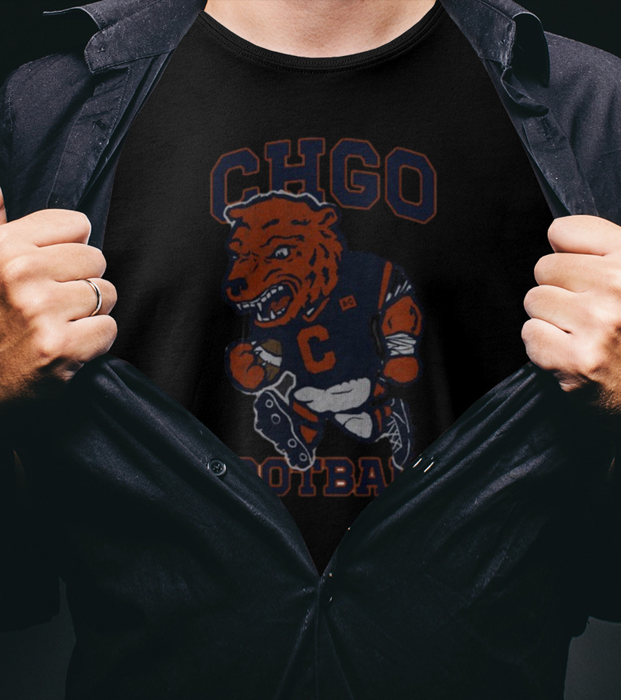 CHGO Football Bear Mascot Running Football Player T-Shirt
