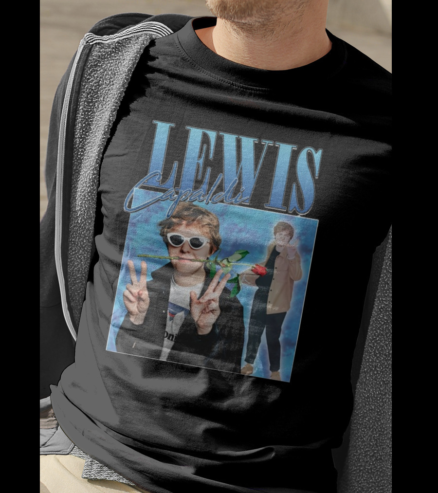 LEWIS Capaldi Peace Gesture Rose Blue Background T-Shirt