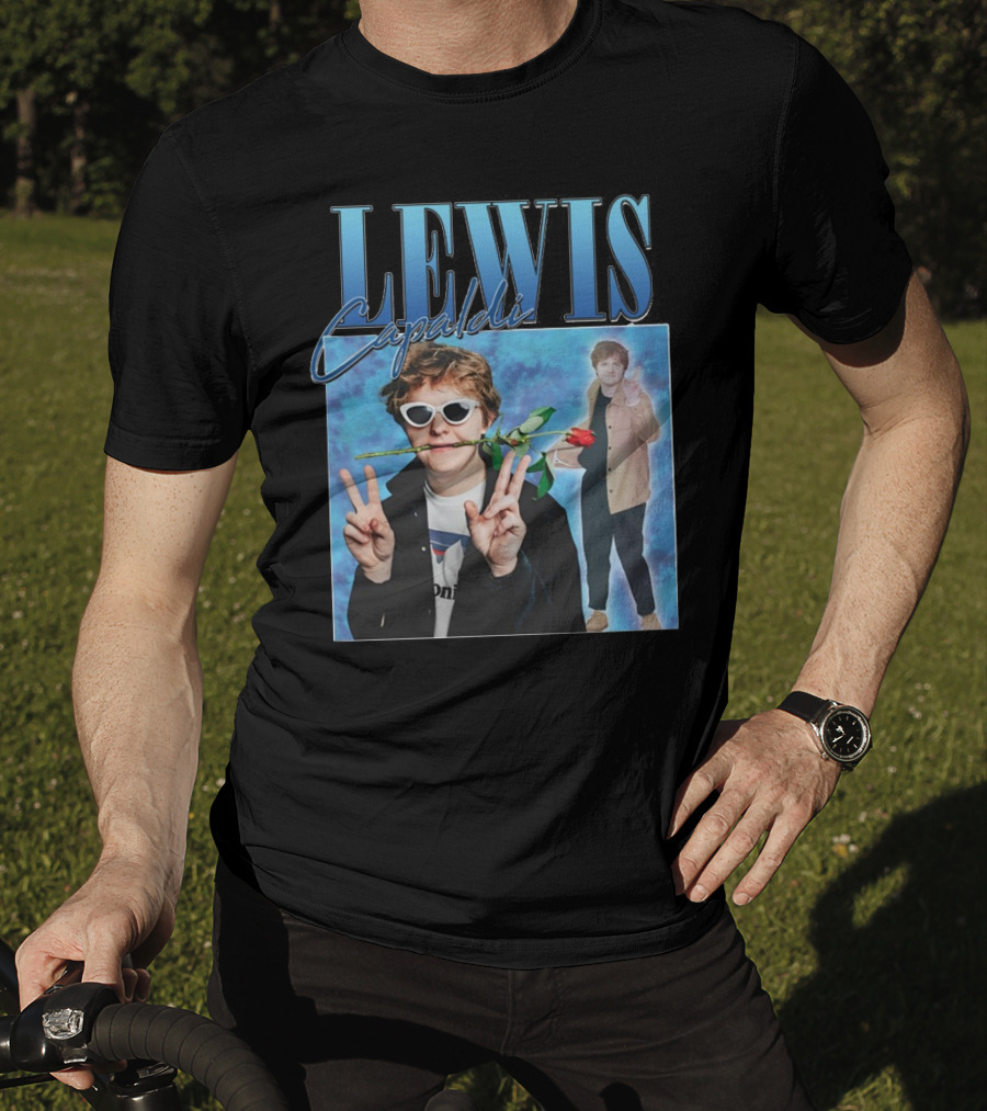 LEWIS Capaldi Peace Gesture Rose Blue Background T-Shirt