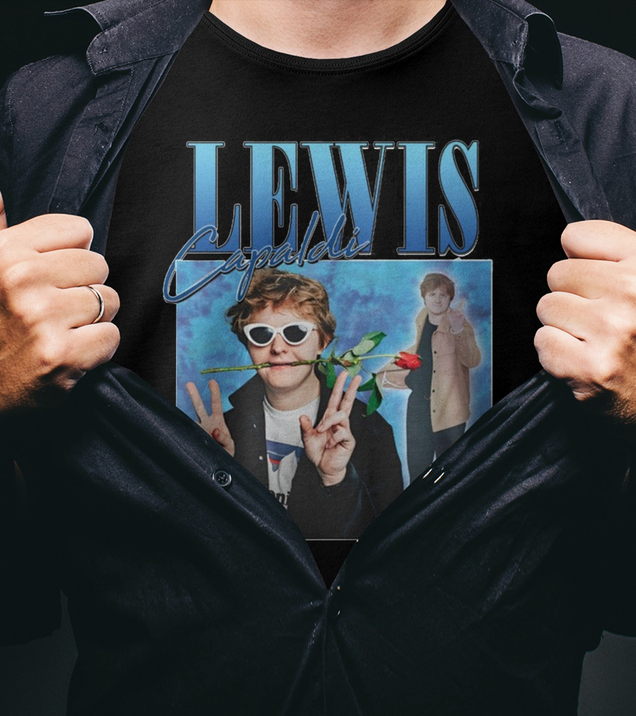 LEWIS Capaldi Peace Gesture Rose Blue Background T-Shirt