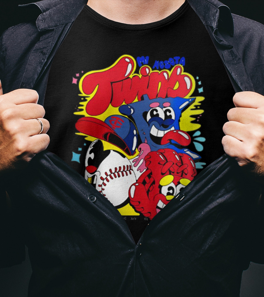 Minnesota Twins Cartoon Characters Baseball Art Evan Weselmann T-Shirt