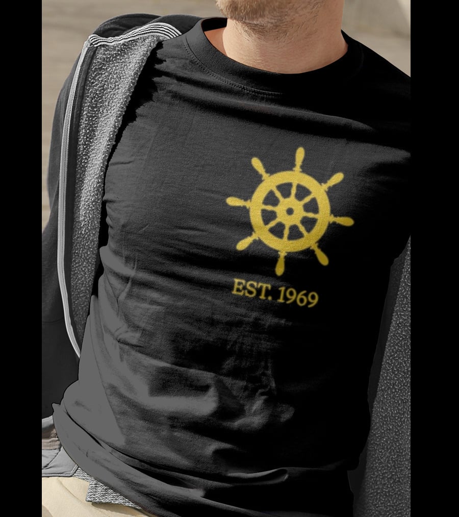 Benitez Sailing Est. 1969 Yellow Ship Wheel Emblem T-Shirt