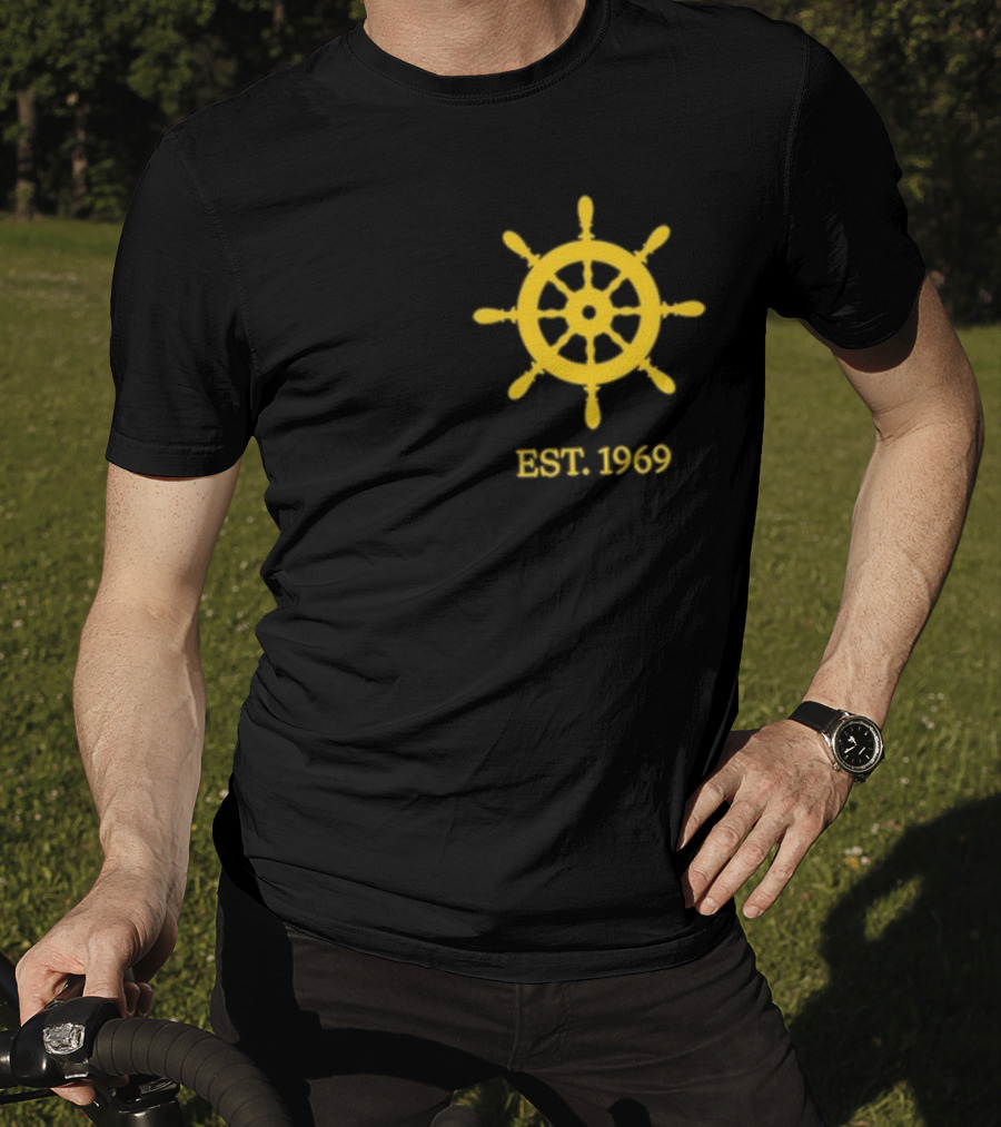 Benitez Sailing Est. 1969 Yellow Ship Wheel Emblem T-Shirt